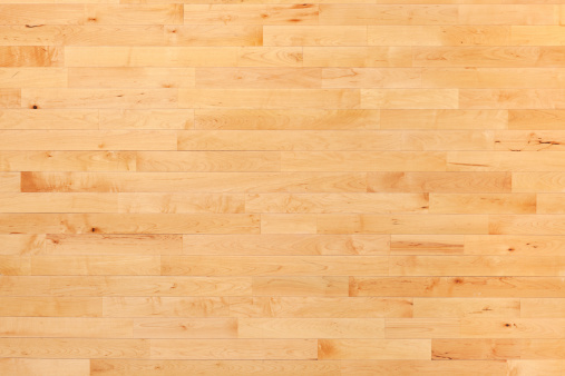 Cancha de básquetbol piso de madera dura, visto desde arriba photo