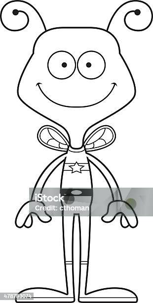 Cartoon Smiling Superhero Bee Stock Illustration - Download Image Now - 2015, Animal, Bee