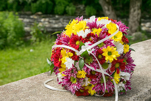 bridal bouquet with chrysanthemums stock photo