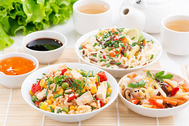istock fried rice and  tofu, noodles with vegetables 478783450