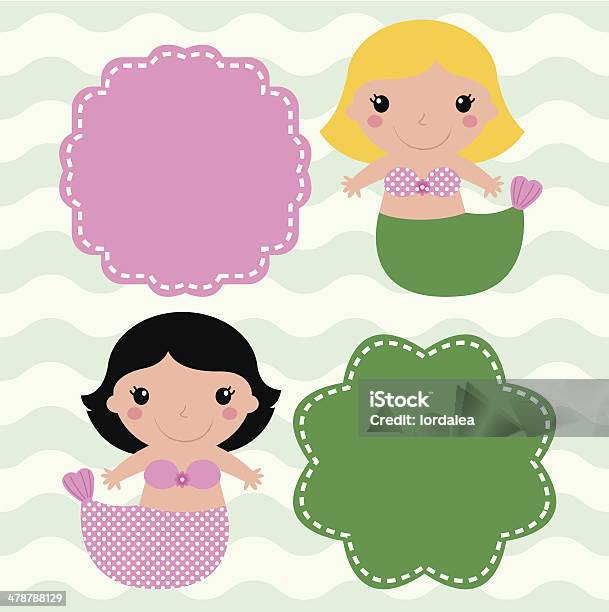 Mermaids With Blank Signs Isolated On Wave Background Stock Illustration - Download Image Now