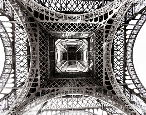 view of constructions of Eiffel Tower, Paris, France