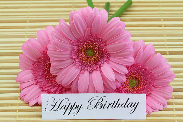 istock Happy birthday card with pink gerbera daisies 478790199