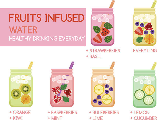 Fruits infused water vector Fruits infused water vector infused water stock illustrations