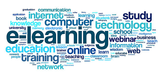E-learning concept in tag cloud stock photo