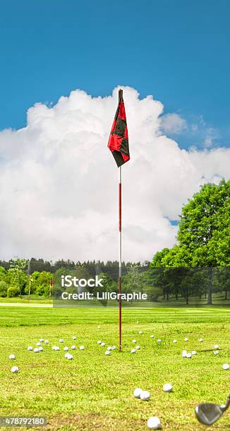 Golf Field And Cloudy Blue Sky Stock Photo - Download Image Now - 2015, Blue, Cloud - Sky