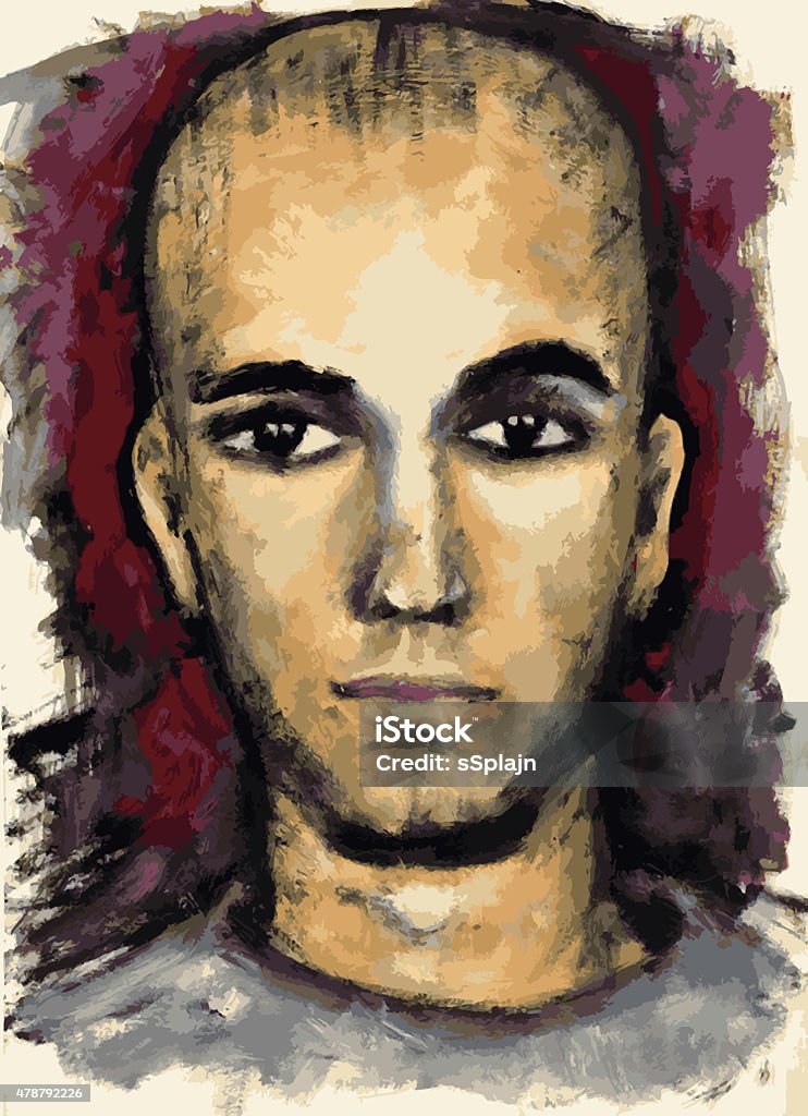 Portrait of a serious boy Portrait of a serious boy. Grungy painting with maroon painted background Human Face stock illustration