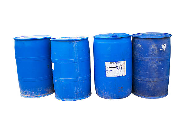 istock Chemical Plant, Plastic Storage Drums, Blue Barrels 478792538