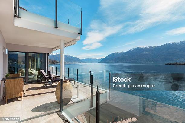 Terrace Of A Building Beautiful Landscape Stock Photo - Download Image Now - Lake, House, Luxury