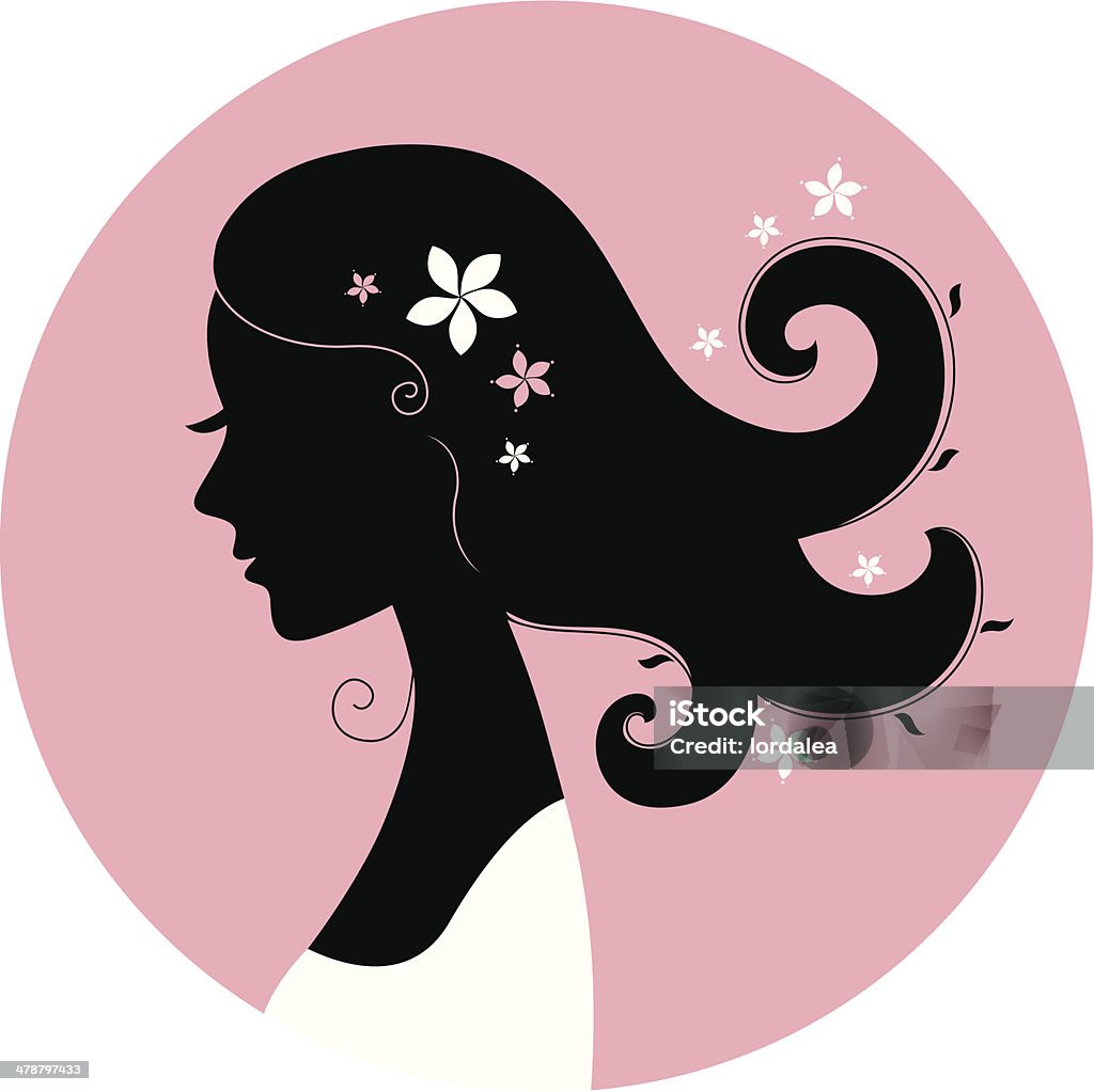 Romance girl floral silhouette in pink circle Romance girl shape for your wedding or valentine design. Vector. Abstract stock vector
