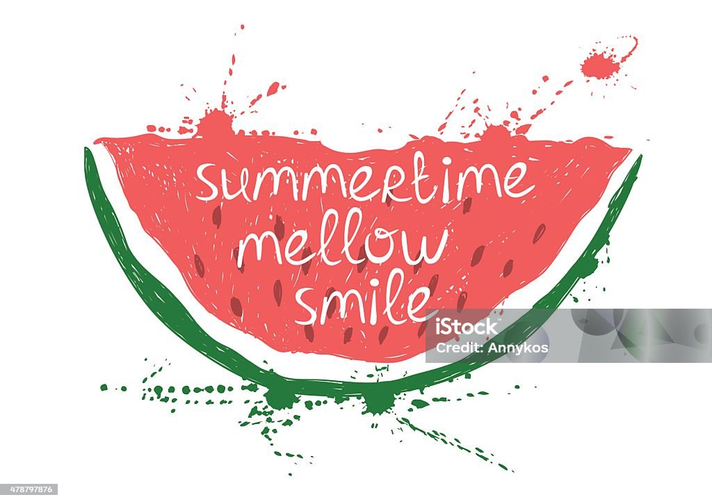 Illustration with isolated red slice of watermelon. Hand drawn illustration with isolated red slice of watermelon on a white background. Typography poster with creative slogan. 2015 stock vector