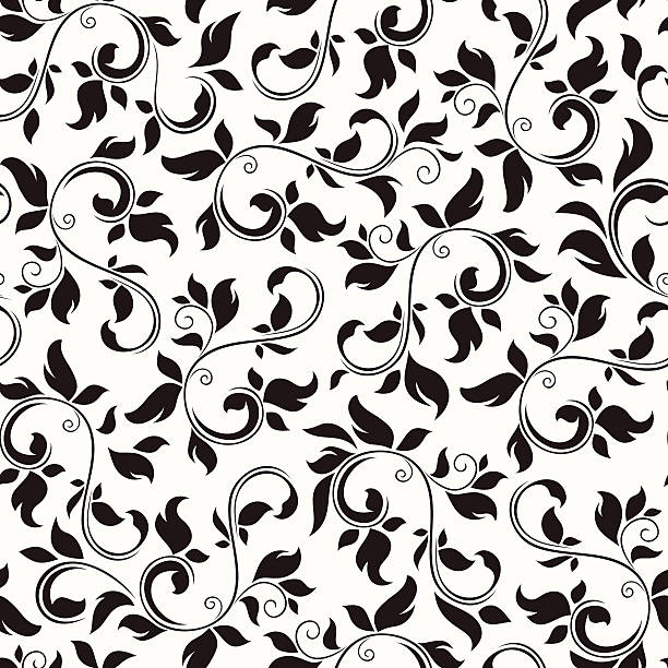 Seamless black and white floral pattern. Vector illustration. Vector vintage seamless black and white floral pattern. tendril stock illustrations