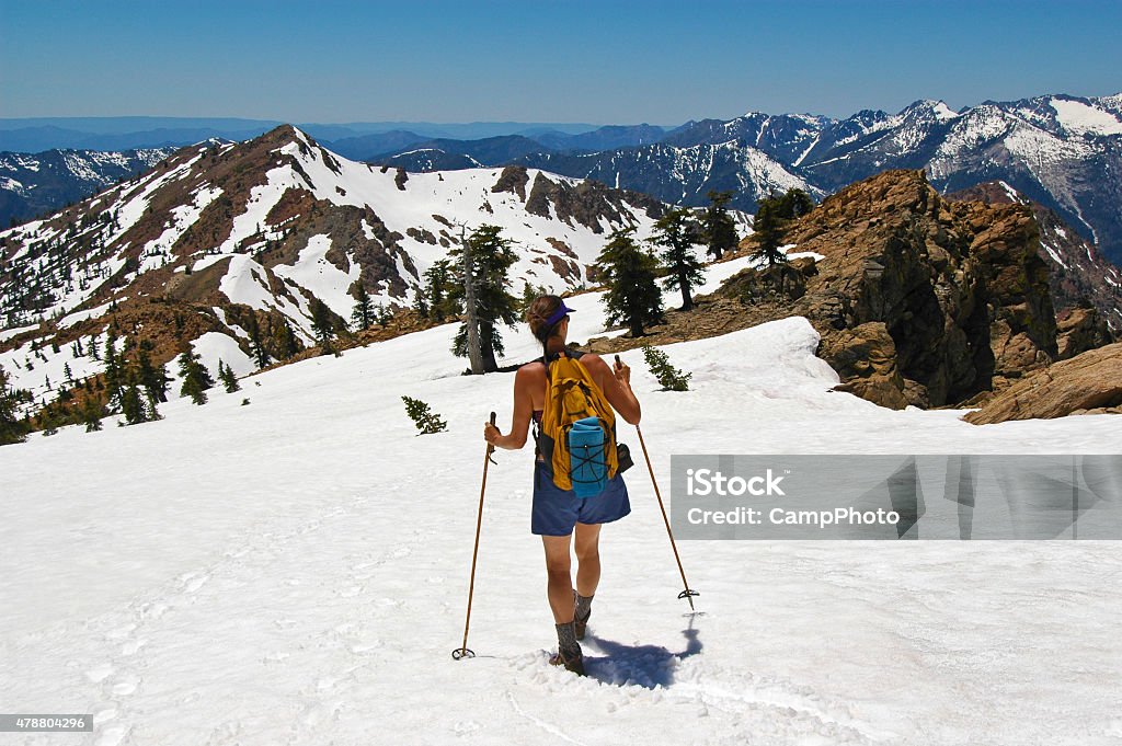 Alpine Country Hiker Woman hiking in the Northern California high country. 2015 Stock Photo