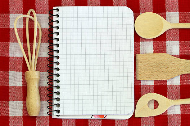 istock Notebook and wooden cooking utensils on checkered tablecloth 478808287