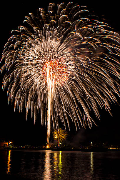 istock Golden orange amazing fireworks isolated in dark background 478810013