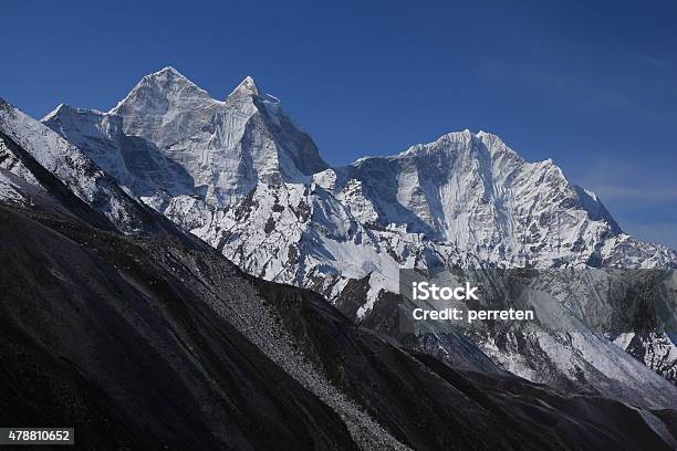 Kangtega And Thamserku View From Dingboche Stock Photo - Download Image Now - 2015, Asia, Beauty In Nature