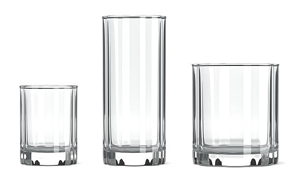 Table Glass Set Empty Transparent Table Tumbler Glass Set on White Background highball glass stock pictures, royalty-free photos & images