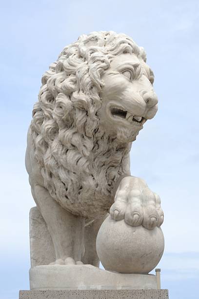 Lion Statue - Historic Statue at the Entrance to the Bridge of Lions, St. Augustine, Florida. bridge of lions stock pictures, royalty-free photos & images