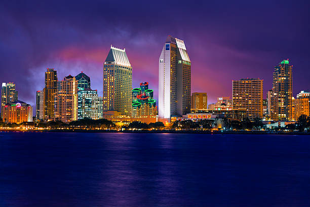 Skyscrapers of San Diego Skyline, California Clearing storm clouds backup the skyscrapers of San Diego skyline at dusk, California san diego photos stock pictures, royalty-free photos & images