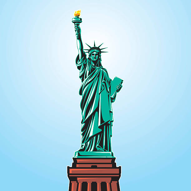 ilustraciones, imágenes clip art, dibujos animados e iconos de stock de estatua de la libertad - statue manhattan monument flaming torch