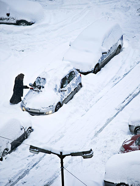 冬のフラストレーション - car women cleaning sports car ストックフォトと画像
