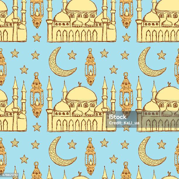 Sketch Ramadan Symbol In Vintage Style Stock Illustration - Download Image Now - 2015, Architecture, Backgrounds