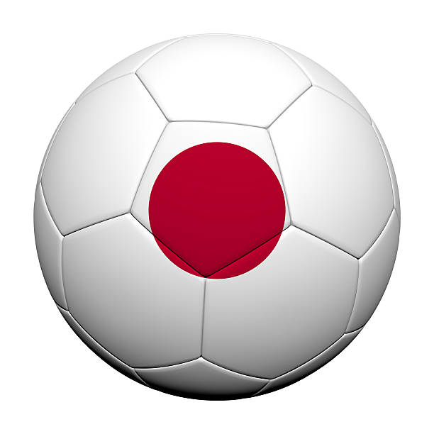 japan flag pattern 3d rendering of a soccer ball - japanischer fußball 個照片及圖片檔
