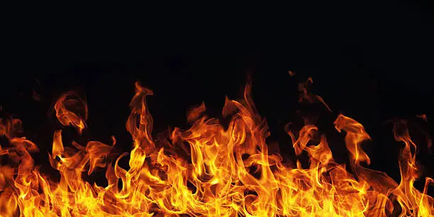 burning fire flame on black background