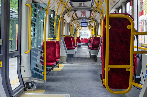 The interior of a modern tram