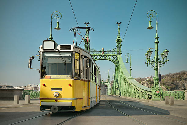 istock Historic tram on Freedom Bridge in Budapest, toned image 478838006