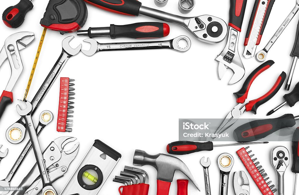 Many Tools Many Tools isolated on white background Art And Craft Stock Photo