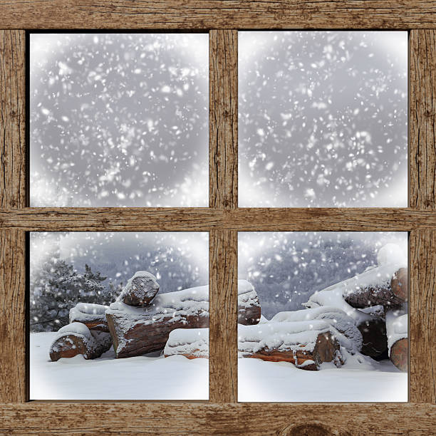istock Winter outdoors view with firewood pile from wooden window 478841853