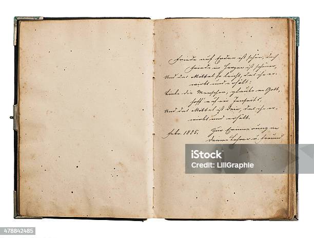 Open Antique Book With Old Undefined Text Stock Photo - Download Image Now - Book, Diary, Retro Style