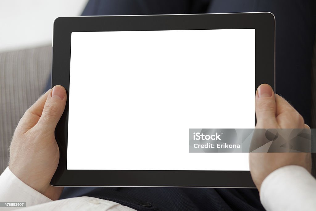 Man using digital tablet Man using digital tablet with blank screen Adult Stock Photo