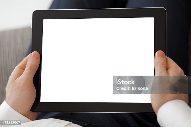 Man Using Digital Tablet Stock Photo - Download Image Now - Adult, Blank, Blank Screen