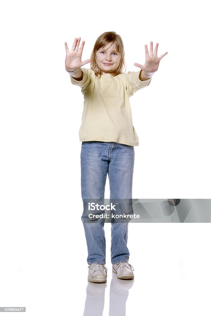 Stop! Young girl telling you to stop, showing you her hands, counting to ten...whatever. Number 10 Stock Photo