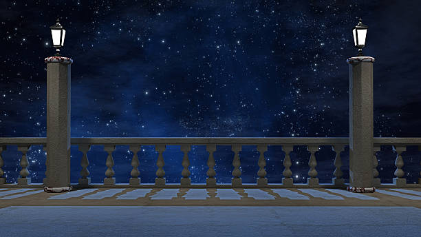 Vintage balcony  with view of beautiful night sky stock photo