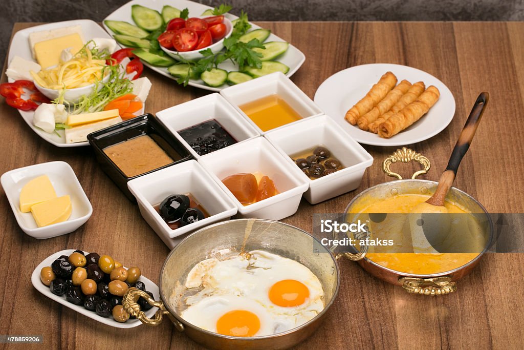 Turkish Braeakfast and Kuymak Kuymak is a Blacksea specialty. 2015 Stock Photo