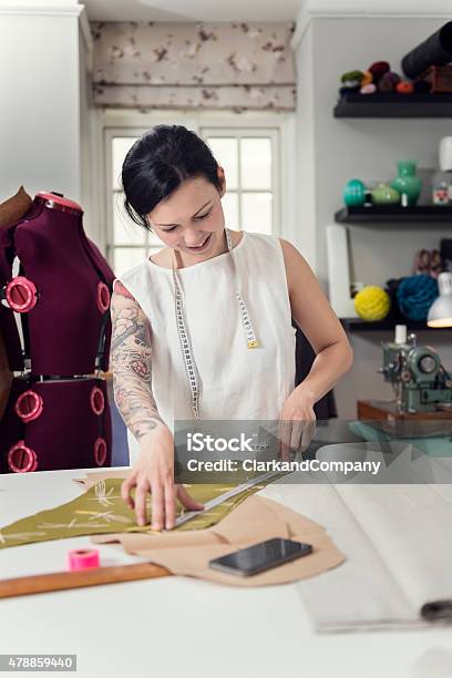 Professional Dressmaker At Work Stock Photo - Download Image Now - Sewing, Fashion, Paper