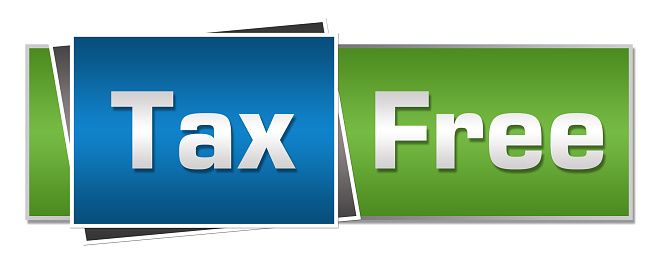 Tax free text written over blue green background.