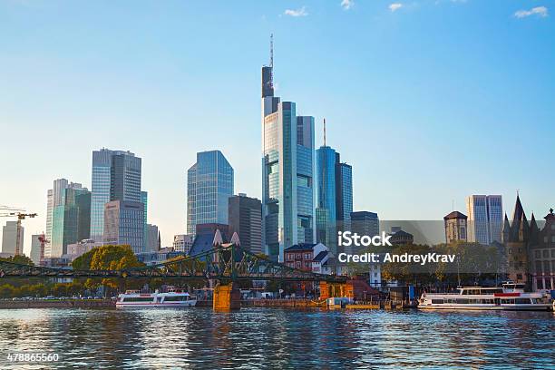 Frankfurt Cityscape At Sunset Stock Photo - Download Image Now - Frankfurt - Main, Urban Skyline, 2015