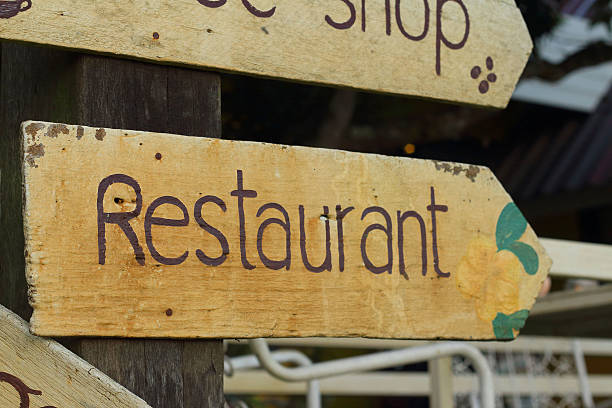 istock Signs restaurant is located at the park. 478870324