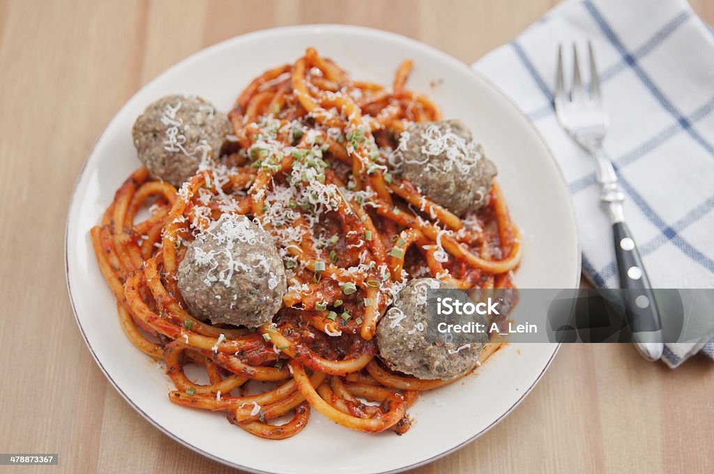Spaghetti with Meatballs Basil Stock Photo