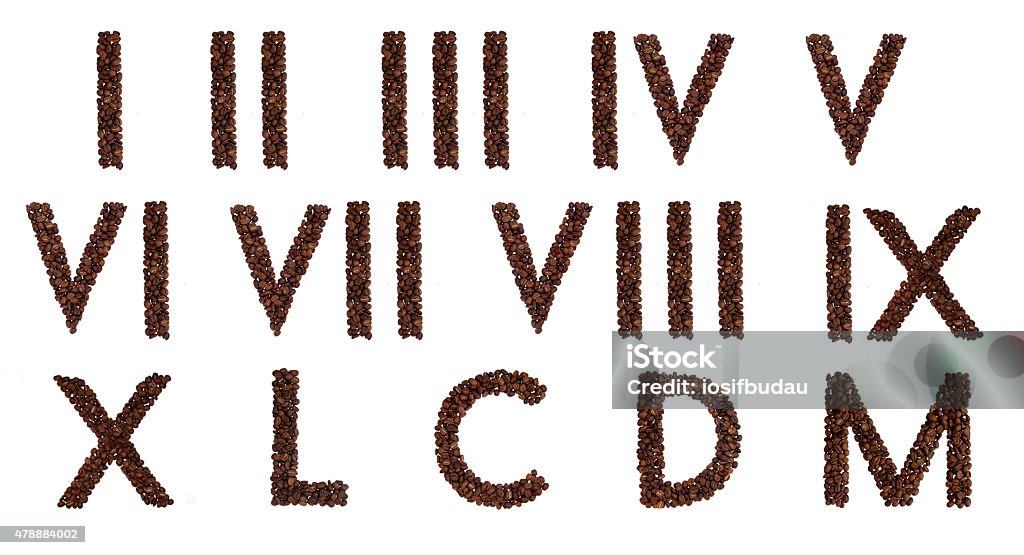 Roman numerals out of coffee Roman numerals made out of coffee beans Roman Numeral Stock Photo