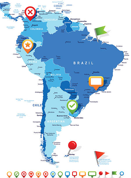 south america - map and navigation icons - illustration - argentina honduras 幅插畫檔、美工圖案、卡通及圖標