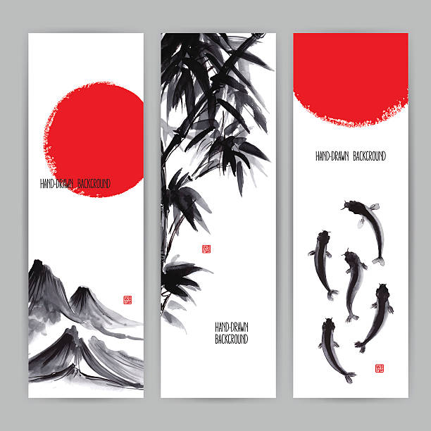 banners with japanese natural motifs - japonya stock illustrations