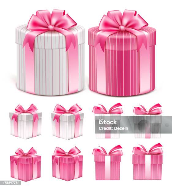 Realistic 3d Collection Of Colorful Pink Pattern Gift Box Stock Illustration - Download Image Now