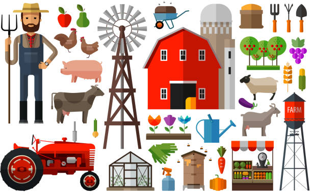 illustrations, cliparts, dessins animés et icônes de au village de la ferme vector logo design template. harvest, jardinage, et horticulture - john garner