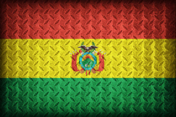 istock Bolivia flag pattern on the diamond metal plate texture 478898506