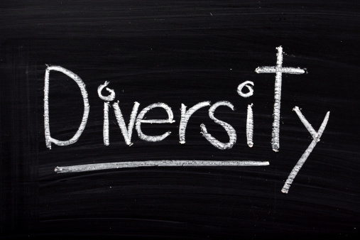The word Diversity written in white chalk on a blackboard